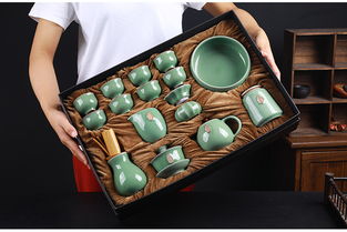 浮雕哥窑禅茶功夫茶具礼盒套装开片创意商务礼品陶瓷茶壶 蓝色礼盒装